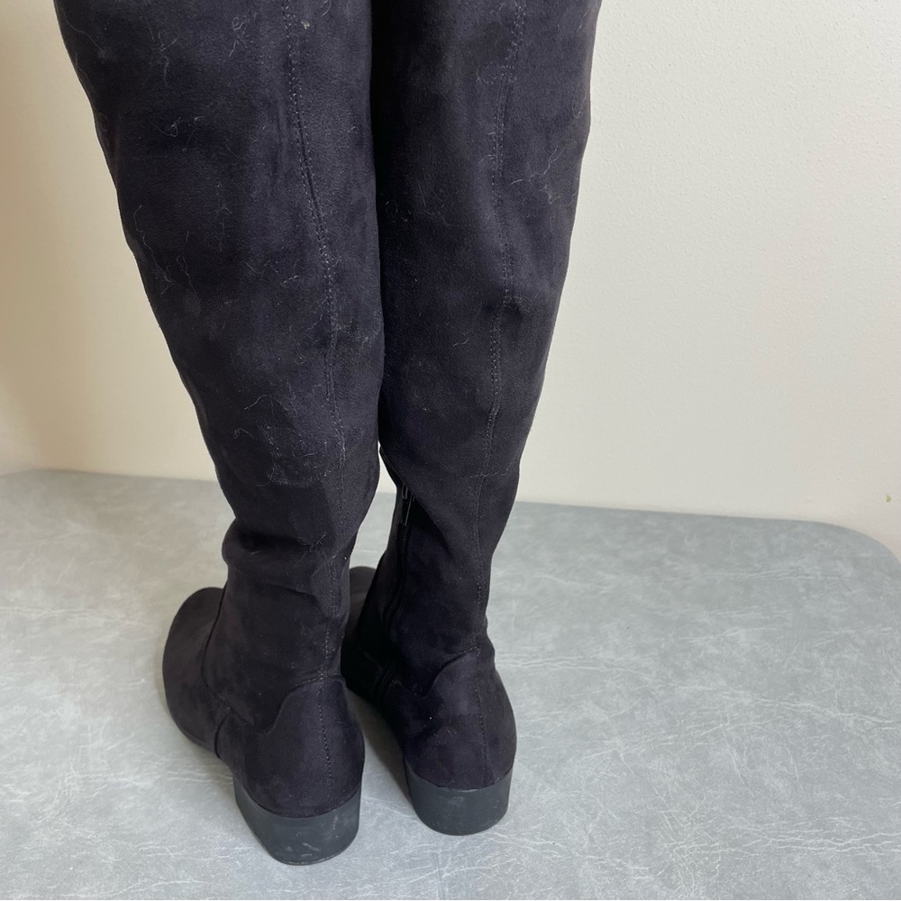Soda Black Over the Knee Boots Sleek Suede - Picture 5 of 9